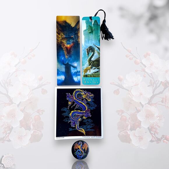 Dragon Mixed Lot - 15 Stickers Postcards Bookmarks Pin Fantasy Art - Picture 3 of 10